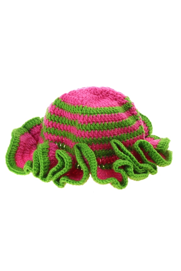 Adult Crochet Bucket Hat Handmade Ruffled Brim Fisherman Hat Windproof Hat