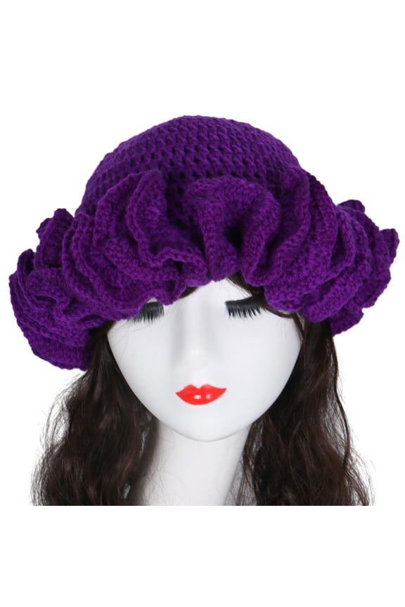 Adult Crochet Bucket Hat Handmade Ruffled Brim Fisherman Hat Windproof Hat