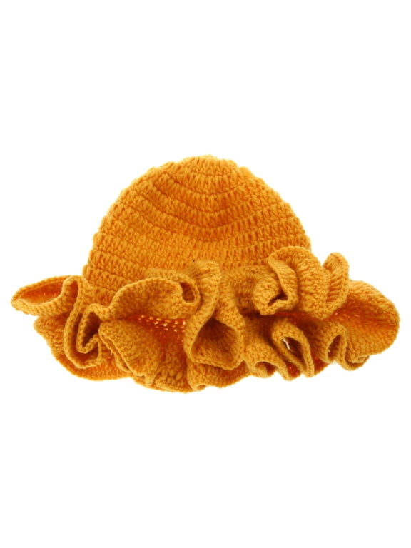 Adult Crochet Bucket Hat Handmade Ruffled Brim Fisherman Hat Windproof Hat