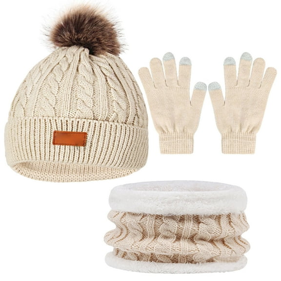 lanema Adult Fashion Hat Scarf Gloves Set Touchscreens Gloves Unisex Warmth Knitted Hat for Cold Weather