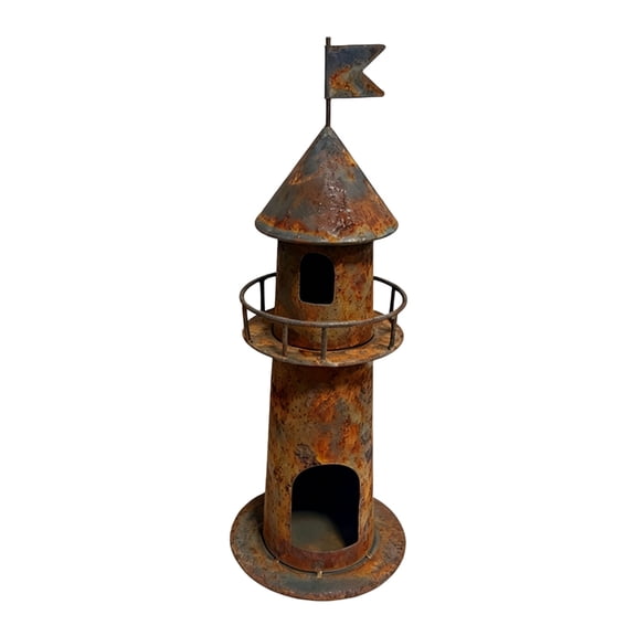 lanema Antique Look Rusted Metal Lighthouse Candle Stand Holder Gardening Accent Piece