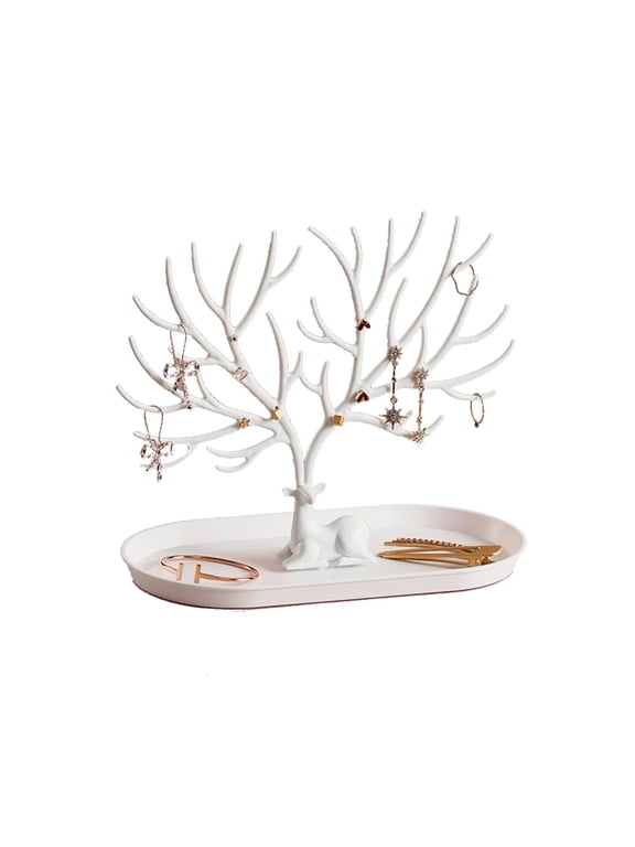 Antler Tree Jewelry Rack with Tray, Jewelry Hanging Tree Stand Display Holder Tower for Necklace Earring