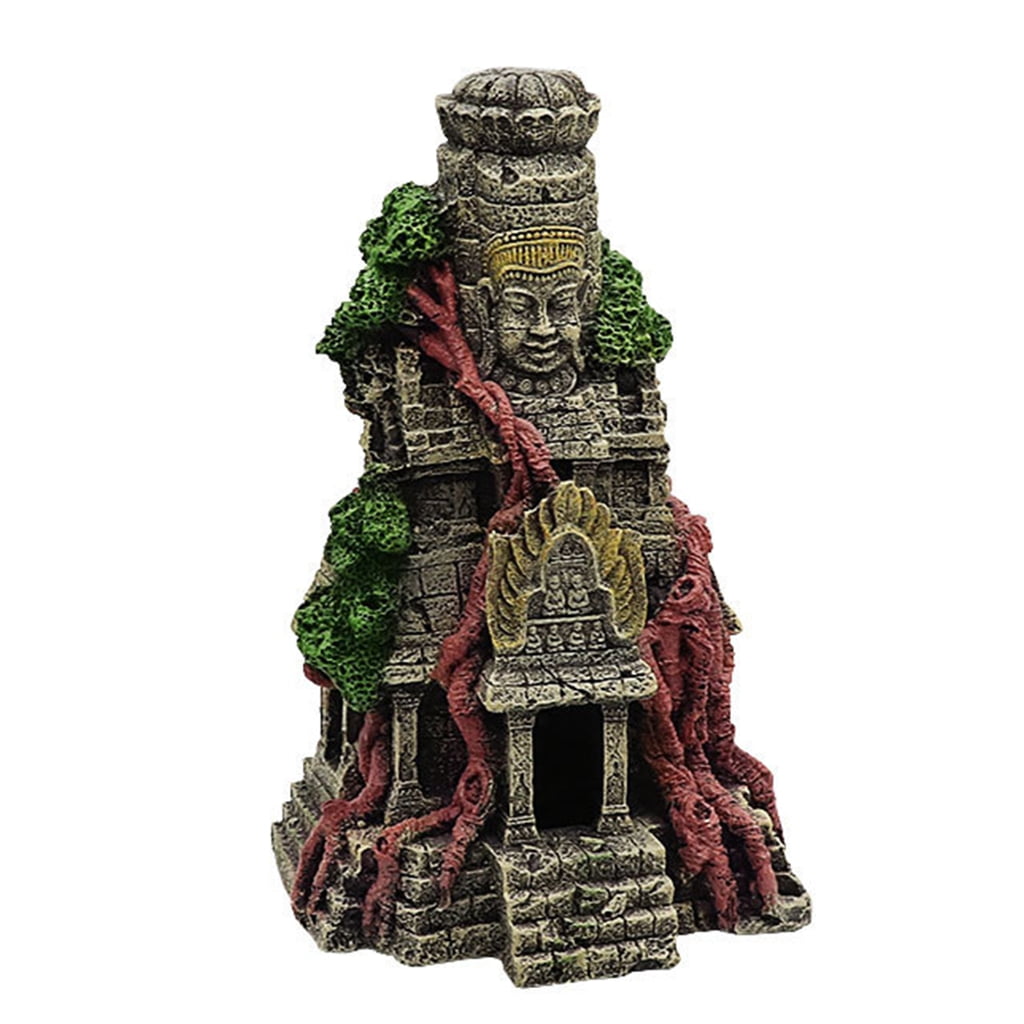 lanema Aquarium Resin Decoration Buddha Temple Theme Hideout Betta Cave FishTank Accessories for Hermit Crab Crayfish