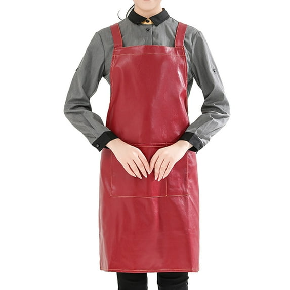 lanema Artificial Waterproof Work Apron with Pocket Solid Color Kitchen Oil Proof Shop Bib for Women Men Cooking Dishwashing Grooming Cleaning