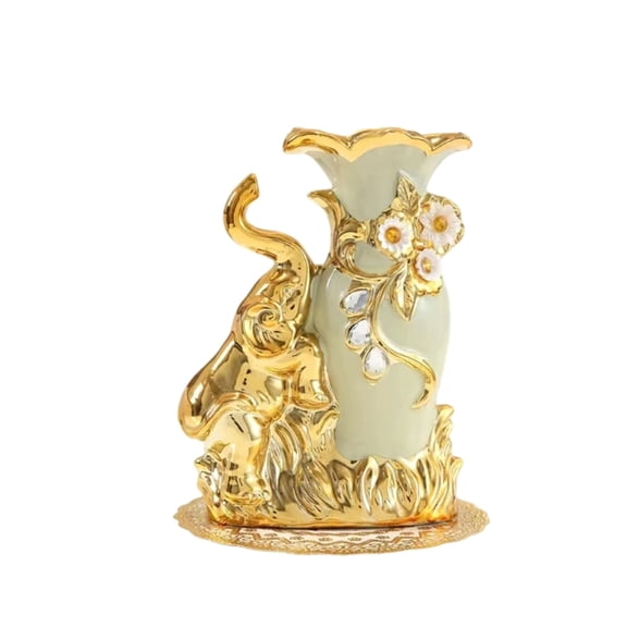 lanema Artistic Ceramic Vases with Elephant Sculpture For Flowers Arrangement Decors For Living Space Or Office Centerpieces