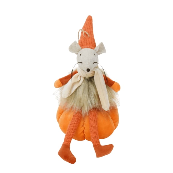 lanema Autumn Themed Mouse Sitting On Pumpkin Plush Doll Great For Table Shelf Display