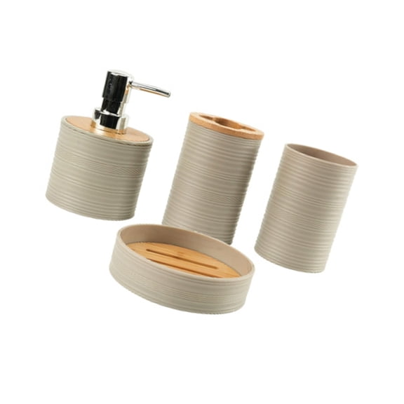 lanema Bamboos Lid Bathroom Storage System 4 Piece Set For Soap Toothbrush Cup Lotion Bottle Organization