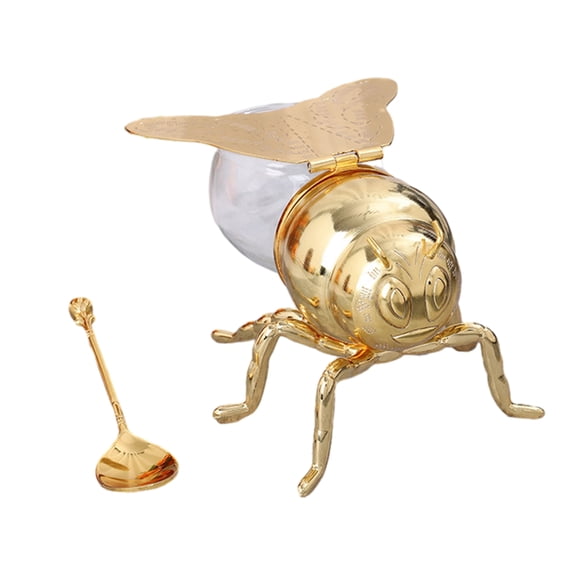lanema Bees Shaped Honeys Jar Glass Honeys Jar Container Syrup Dispenser Condiment Jar Sugar Holder Bowl with Spoon for Kitchen