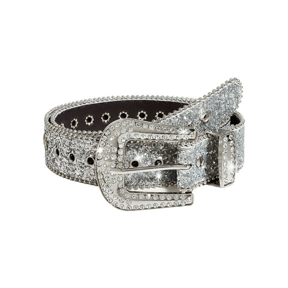 lanema Bling Male Female Jeans Skirt Waist Belt with Rhinestone Buckle Belt Locomotive