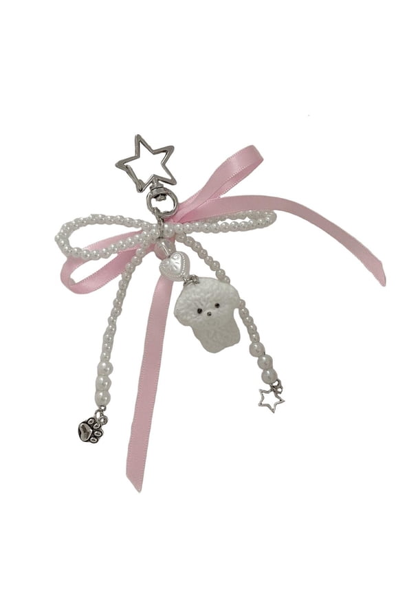Bows Faux Pearls Keyring Stylish Bowknot Ribbon Keychain Accessory for Women's Daily Wear Elegant Backpack Decoration