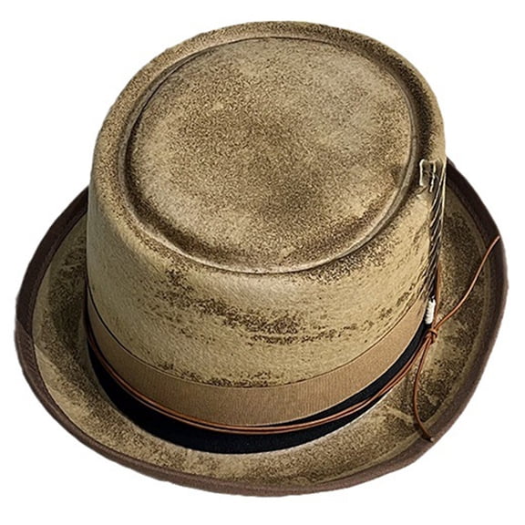 lanema Carnivals Distressed Hat Autumn Adult Trilby Hat with Feather Decor Festival Hat for Adult Skin-Friendly Flat Top Hat