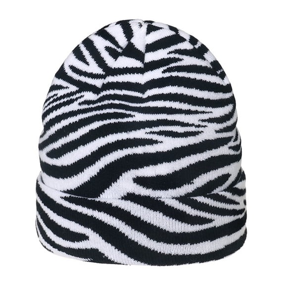 lanema Casual Cow Leopard Print Knitted Hat Fashion Zebra Thick Warm Hat Fall Winter