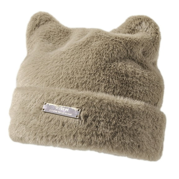 lanema Cat Ear Plush Wool Beanies Cap Autumn And Winter Warm Pullover Hat Solid Color