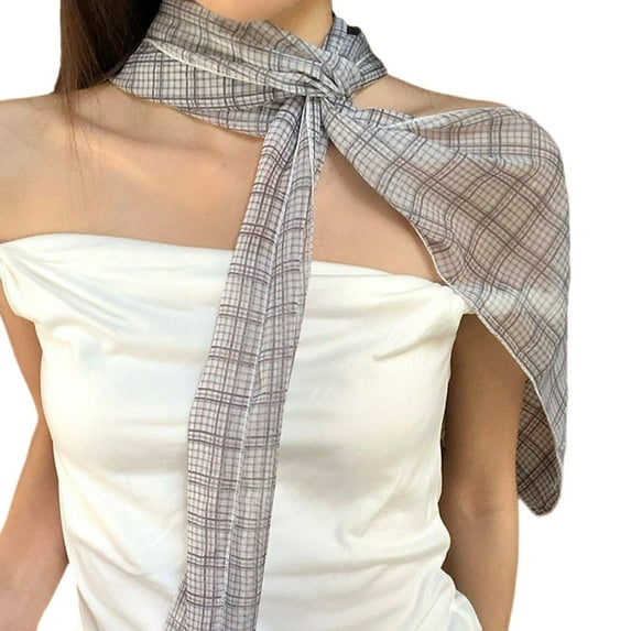 lanema Checkered Neckerchief Skinny Long Scarf Necktie Handbag Wrap Handle Belt