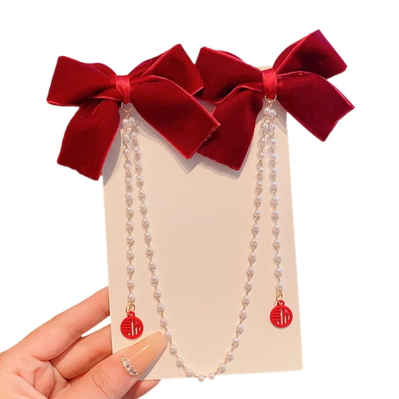 lanema Children Hair Clip with Double Bowknot and Pearls Tassels Designs for Little Girls Special Occasion and Everyday Wear