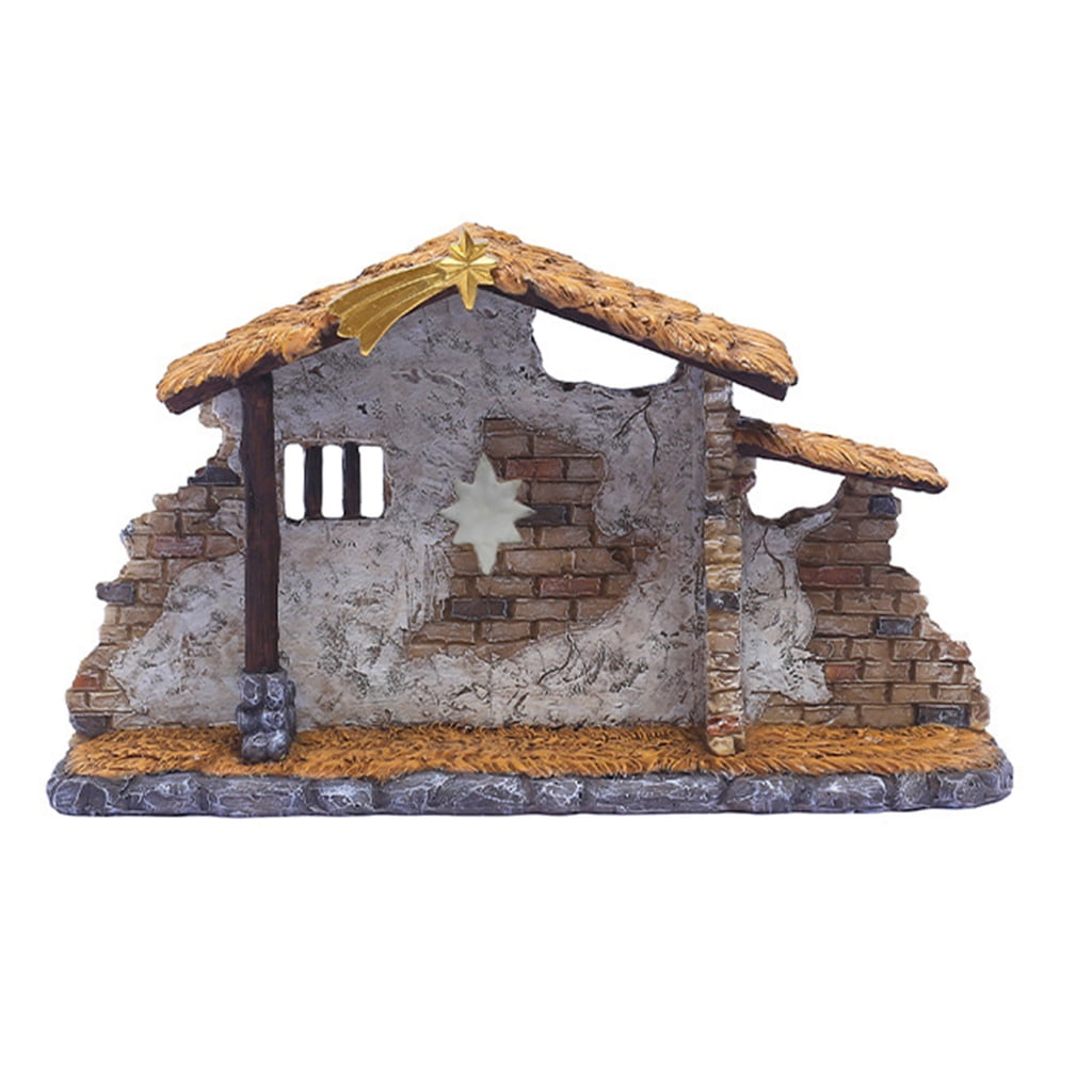 lanema Christmas Nativity Scene Manger Shed Resin Ornaments Christ Jesus Birth Statue Decorations Religious Gift for Family