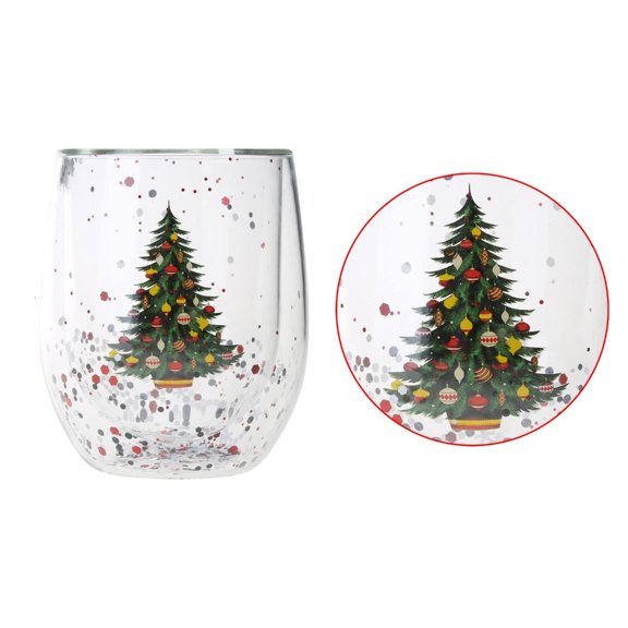 lanema Christmas Tree Cup Water Glass Double Layer Thick Coffee Mug Glitter Sequin