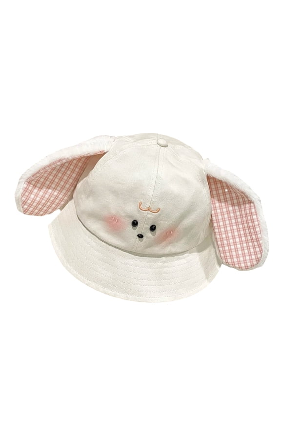 Comfortable Floppy Sun Hat Plush Rabbit Ears Embroidery Fisherman Hat for Women
