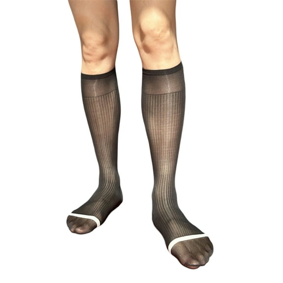 lanema Comfortable Men's Knee Length Socks for Social Event Striped Business Stockings