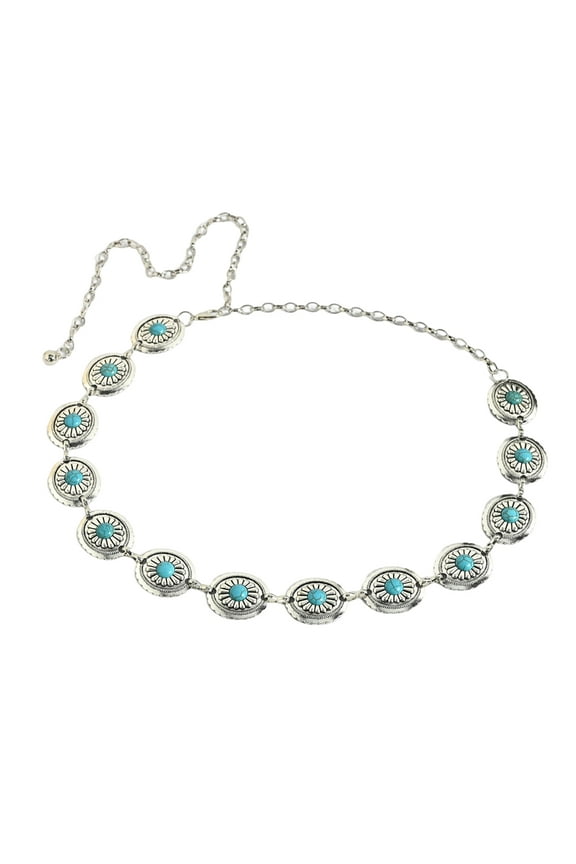 Concho Chain Belt For Women Waist Chain Jean Belt Belly Chain For Dress Western Turquoise Belt Turquoise Waist Chain