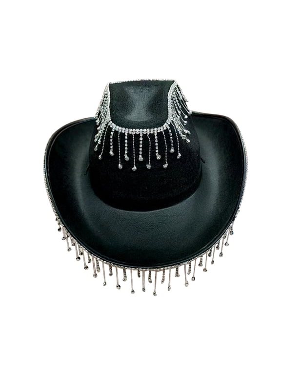 Cowboy Hat for Girls Rhinestones Fringe Glittering Rave Cowgirl Hat 3 Color