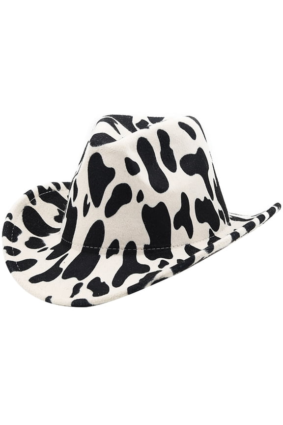 Cowboy Hat with Cow Print Pattern for Woman Western Cowboy Hat Model Show Cowboy Hat Felt Hat Men Hat