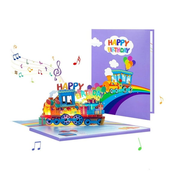 lanema Creative 3D Birthday Train Card with LED Light and Music Greeting Card with Envelope Birthday Celebration Present