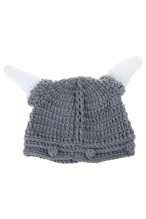 Crochet Knitted Beanie Hat Funny Ox Horn Barbarian Viking Stretchy Cap