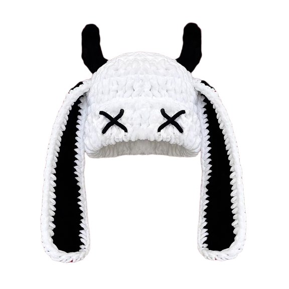 lanema Crochet Plush Knitted Cap With Funny Devil Horn Warm Unisex Winter Pullover Hat Event Gathering Headwear