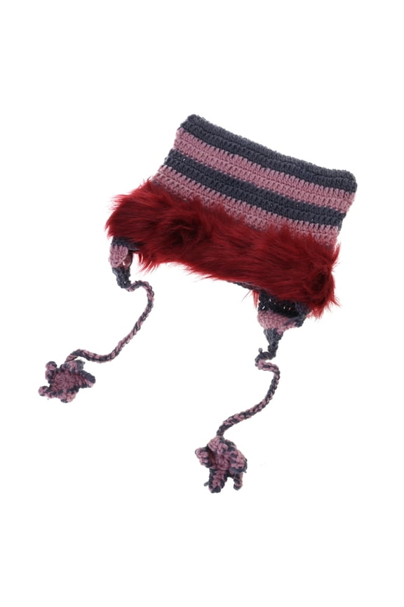 Crochet Stripe Pattern Cat Ear Hat with Dangle Star Tassels Winter Knitted Hat Cold Winter Presents for Students Teens