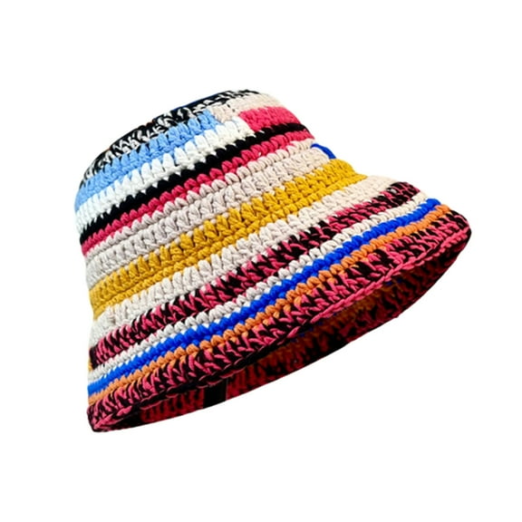lanema Crochet Wide Brim Bucket Hat Winter Fisherman Hat Crochet Stripe Fisherman Hat for Teens Windproof Commute Hat