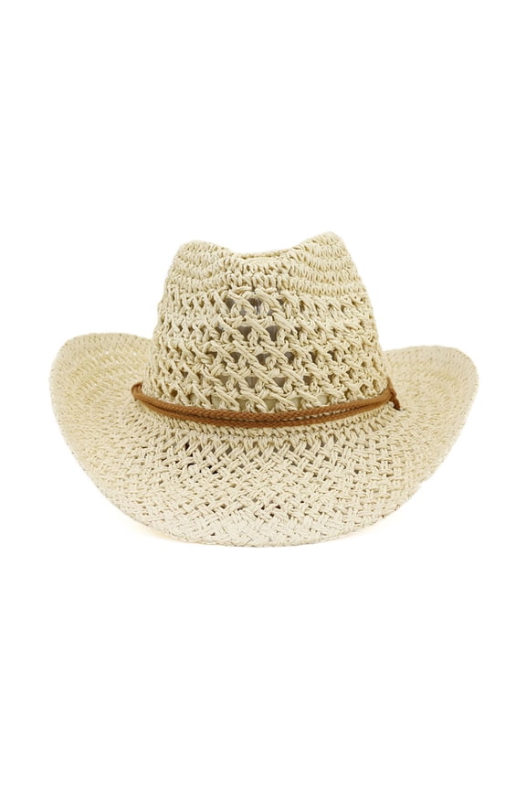 Crochet Women Straw Weaving Cowgirl Hat Wide Brim Hollow Hat for Photoshoot