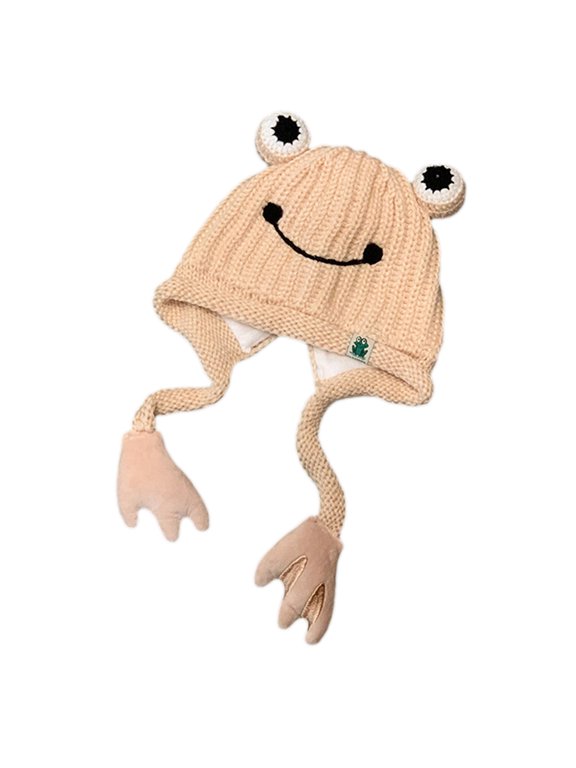 Cute for Frog Shape Knitted Hat with for Frog Paws Beanie Windproof for Teenager