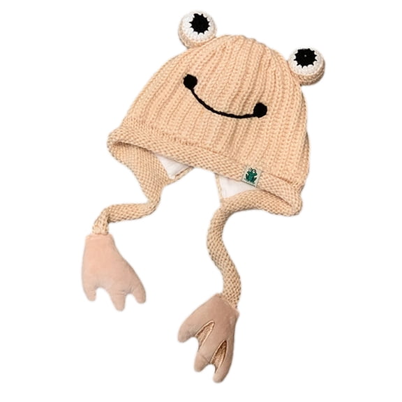 lanema Cute for Frog Shape Knitted Hat with for Frog Paws Beanie Windproof for Teenager