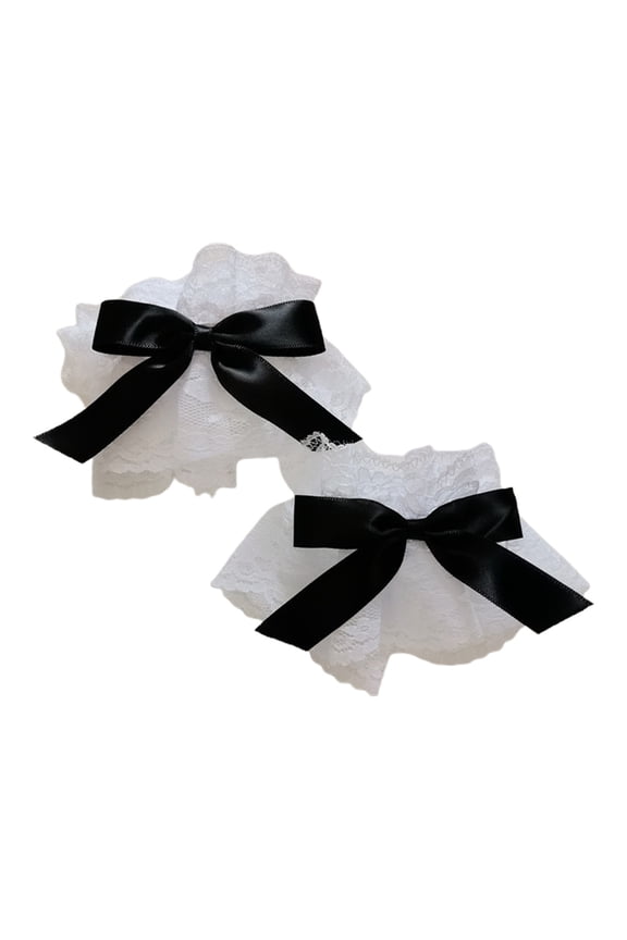 Dark Gothic Lolita Wrist Cuffs Sweet Satin Bow Ruffles Floral Lace Tulle Bracelet Wristband Japanese Maid Costume Hand Sleeves