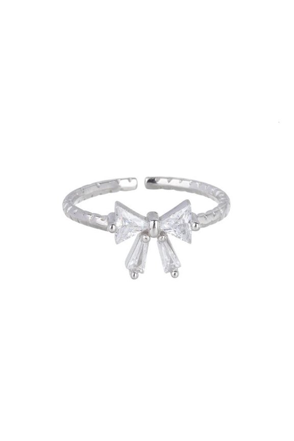 Delicate White Bowknot Rings Accessory Beautiful Silver Bowknot Open Rings for Women Perfect for Formal Gatherings