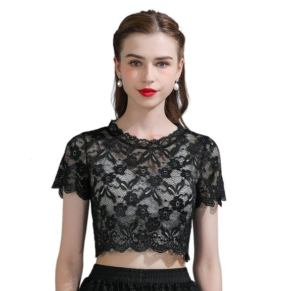 lanema Detachable Fake Collar Lace Inserts Half Shirt Blouse False Collar for Women Girls Low Cut Tops Sweet Crochet
