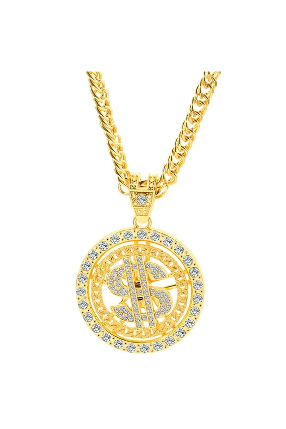 Dollar Sign Necklaces Money Chain 80 90s Hip Hop Rotatable Dollar Necklace Big Gold Chain Rapper Costume Jewelry for Men