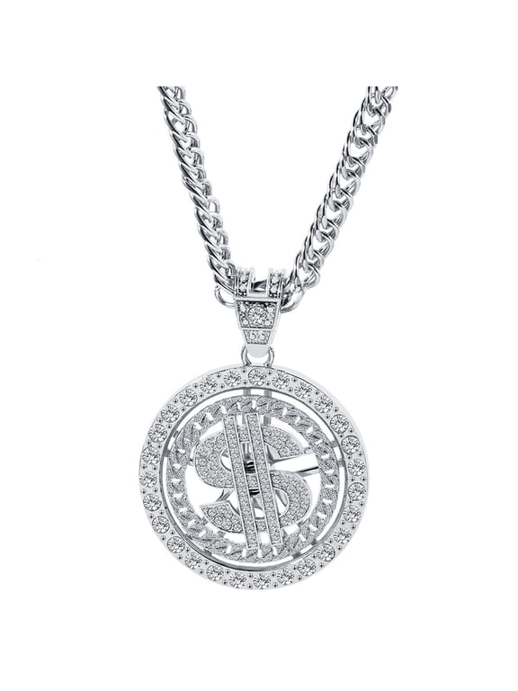 Dollar Sign Necklaces Money Chain 80 90s Hip Hop Rotatable Dollar Necklace Big Gold Chain Rapper Costume Jewelry for Men