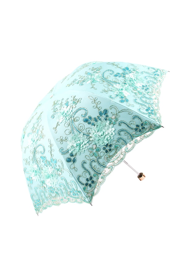 Double Layer Embroidered Lace Umbrella Three Folding Anti-uv Windproof for Outdoor Traveling Camping Travel Umbrellas