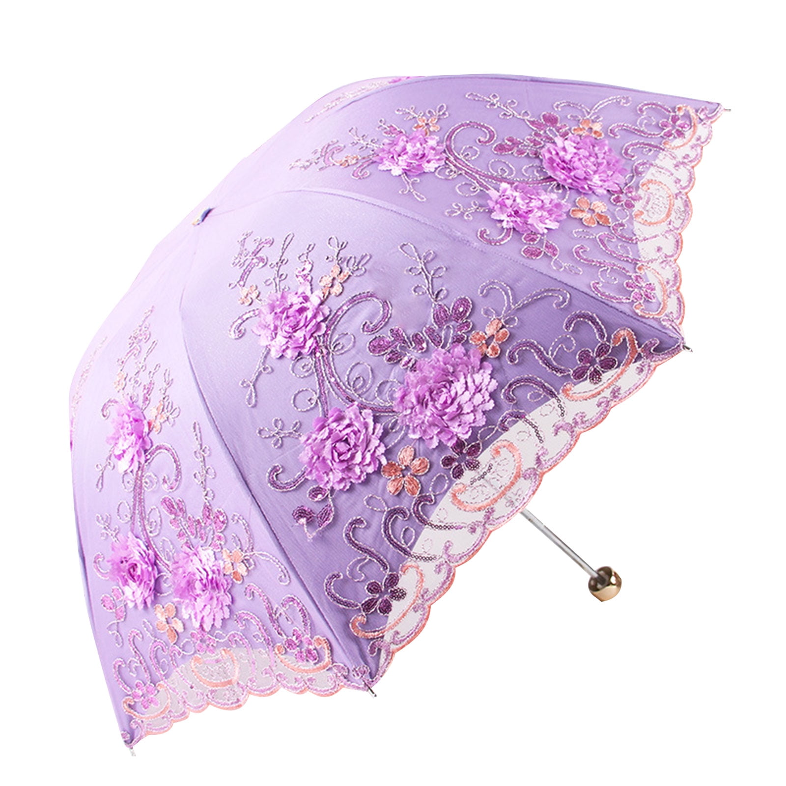 lanema Double Layer Embroidered Lace Umbrella Three Folding Anti-uv Windproof for Outdoor Traveling Camping Travel Umbrellas