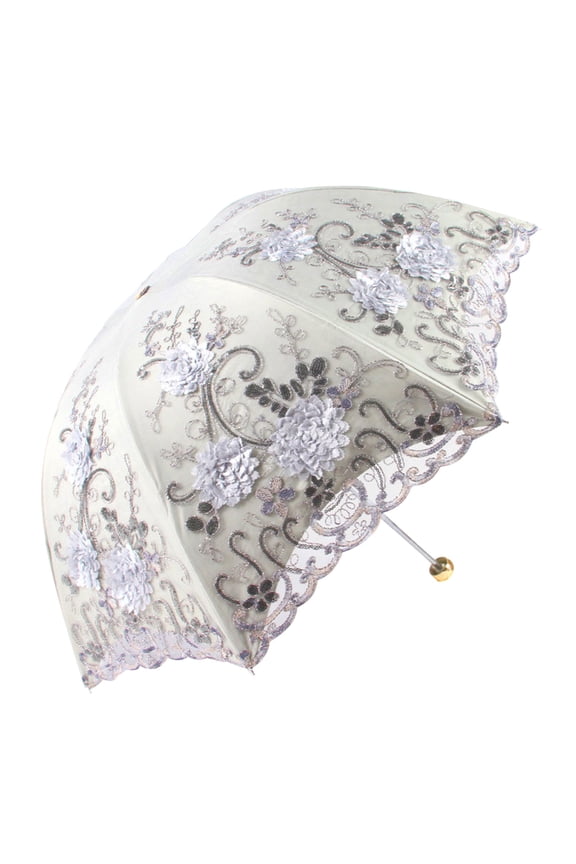 Double Layer Embroidered Lace Umbrella Three Folding Anti-uv Windproof for Outdoor Traveling Camping Travel Umbrellas