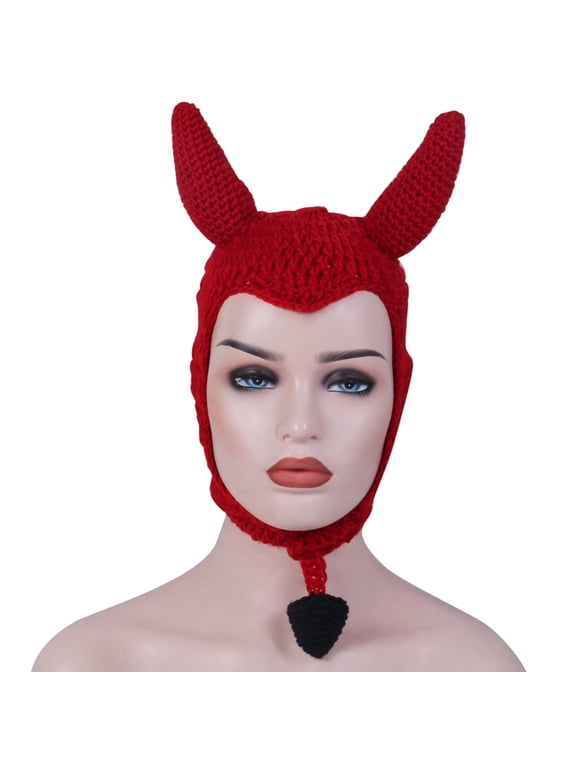 Earflap Beanies Knit Devil Hat Y2k Devil Horn Hat Beanies Earflap Hat Y2K Beanies Funny Hat Little Devil Hat