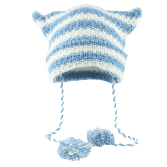 lanema Elastic Striped Devil Ear Hat Handmade Cat Ear Shape Hat for Adult Teenagers