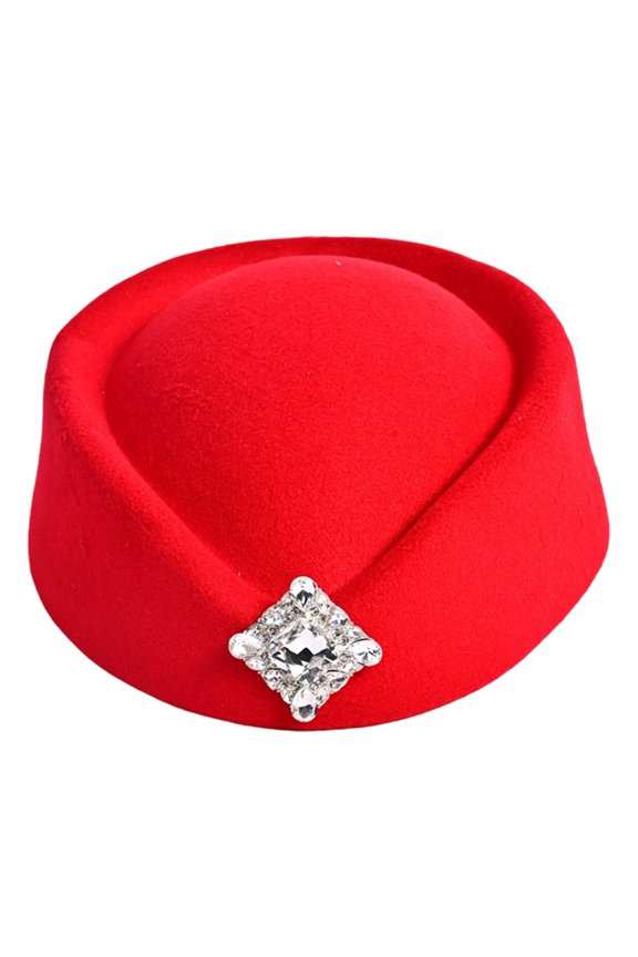 Elegant Crystal Decors Beret Hat Autumn Winter Warm Headwear Stewardess Top Hat for Women Formal Occasion Daily Wear