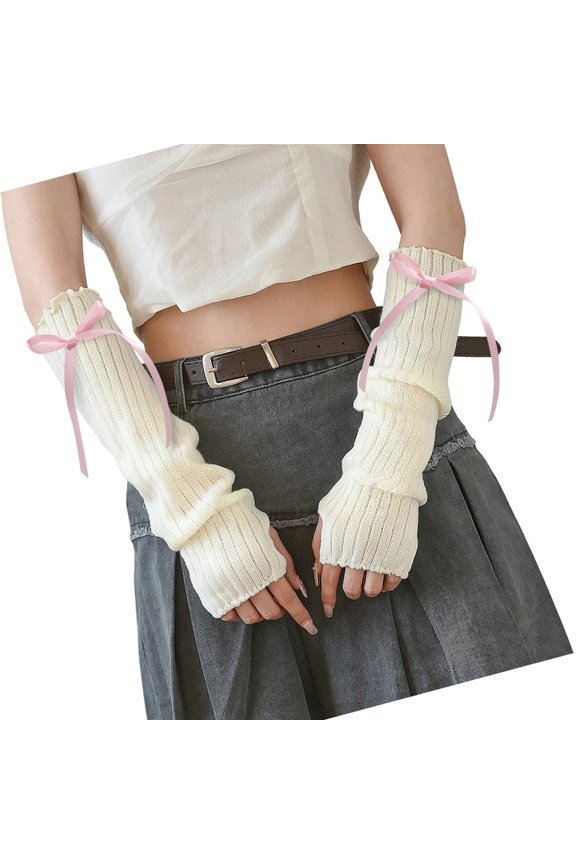 Elegant Long Cuffs Ribbed Gloves Arm Warmer Oversleeve Ruffle Texting Hand Warmer 2000s Trend