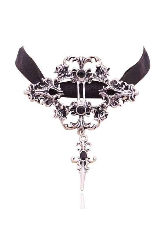 Elegant Vintage Black Lace Choker Gothic Statement Necklace Choker Pendant for Vampire Chain Fashion Women Jewelry