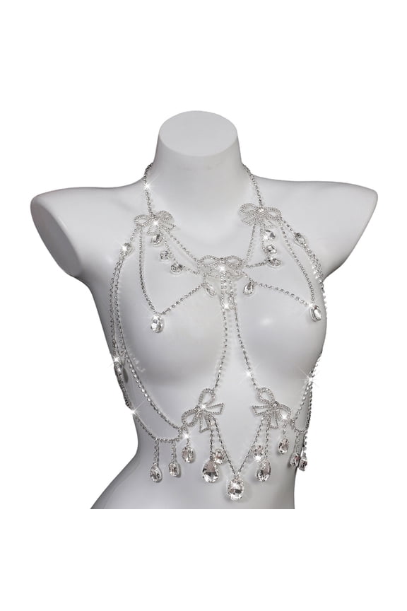 Exaggerated Full Rhinestones Chest Chain Stylish Layered Design Body Chain Wearable For Beach Parties Event
