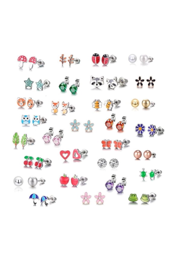 Exquisite Jewelry 30 Pairs Mixed Heart Star Ladybug Earrings Gift