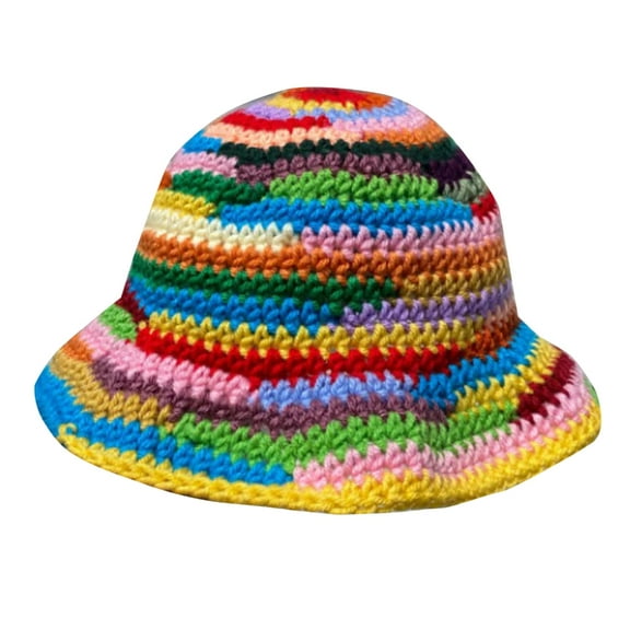 lanema Eye-catching Rainbow Bucket Hat Breathable Y2K Crochet Beanie Hat Holiday Decors